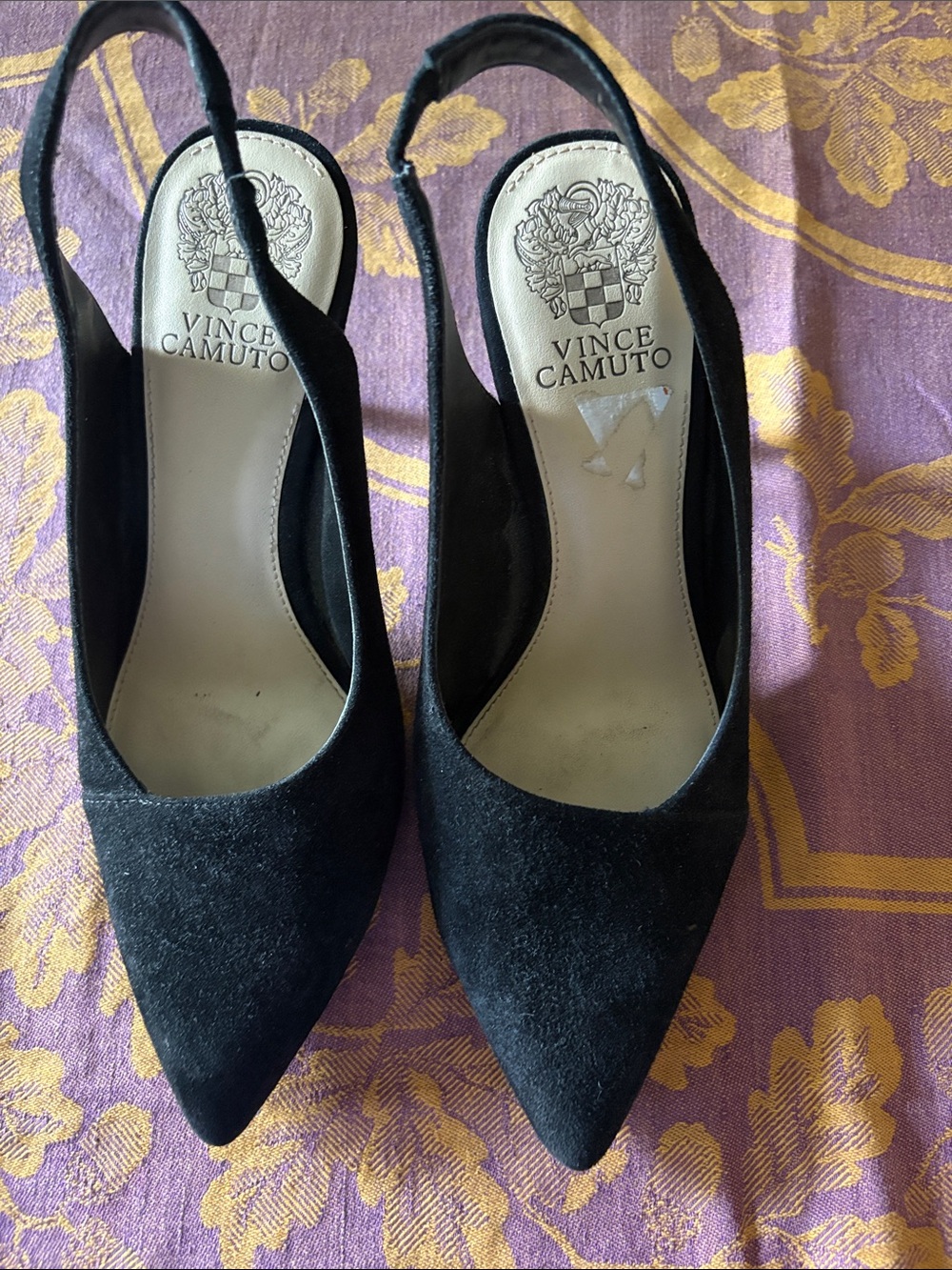 Vince Camuto Black Suede Pointed Slingback Heels